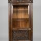Antique oak display cabinet, solid, in the style of Spanish Renaissance, with sculpture and wrought iron.