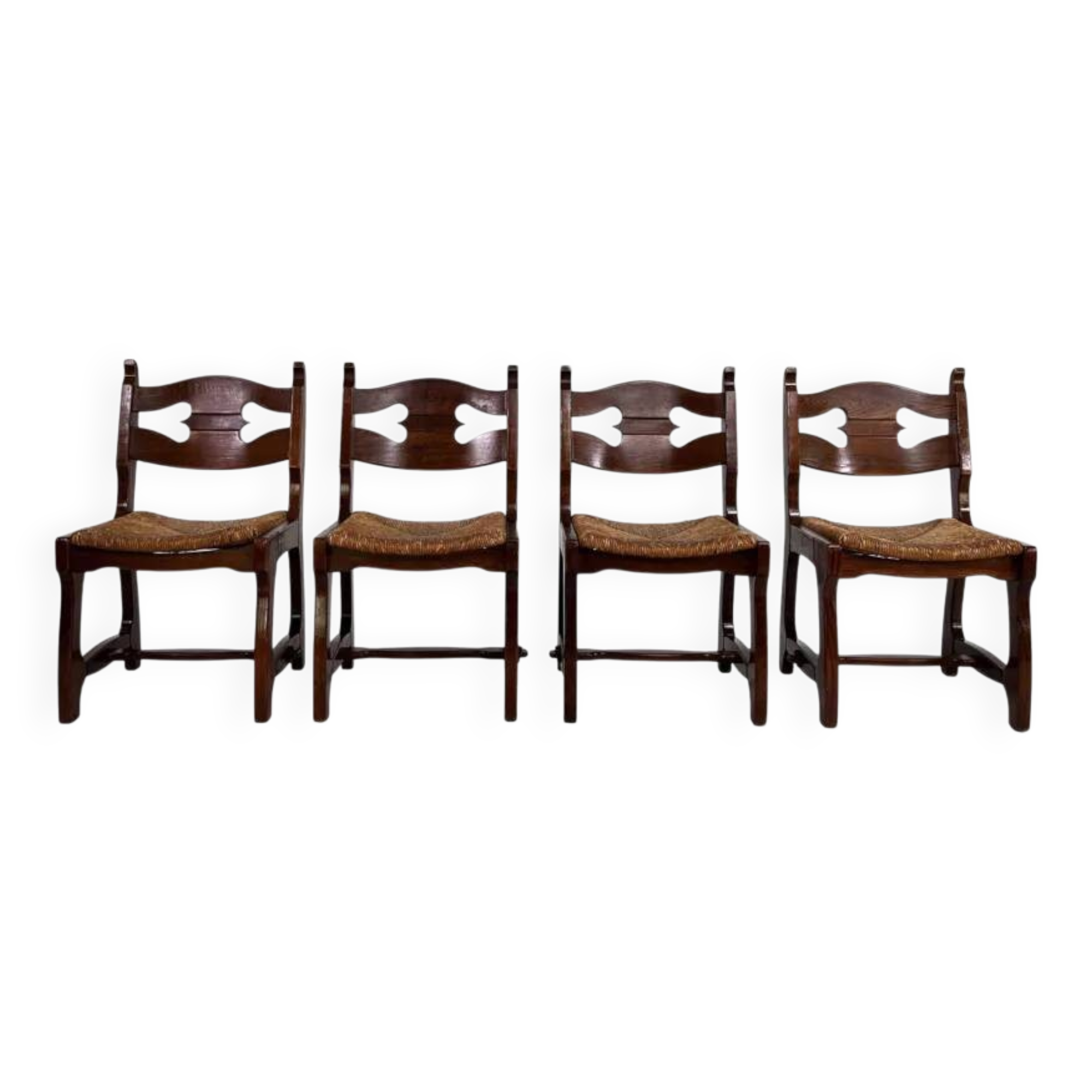 Set of 4 1950s farmhouse and country style oak chairs