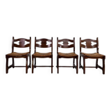 Set of 4 1950s farmhouse and country style oak chairs
