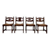 Lot de 4 chaises des années 50 style ferme et campagne en chêne