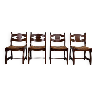 Lot de 4 chaises des années 50 style ferme et campagne en chêne