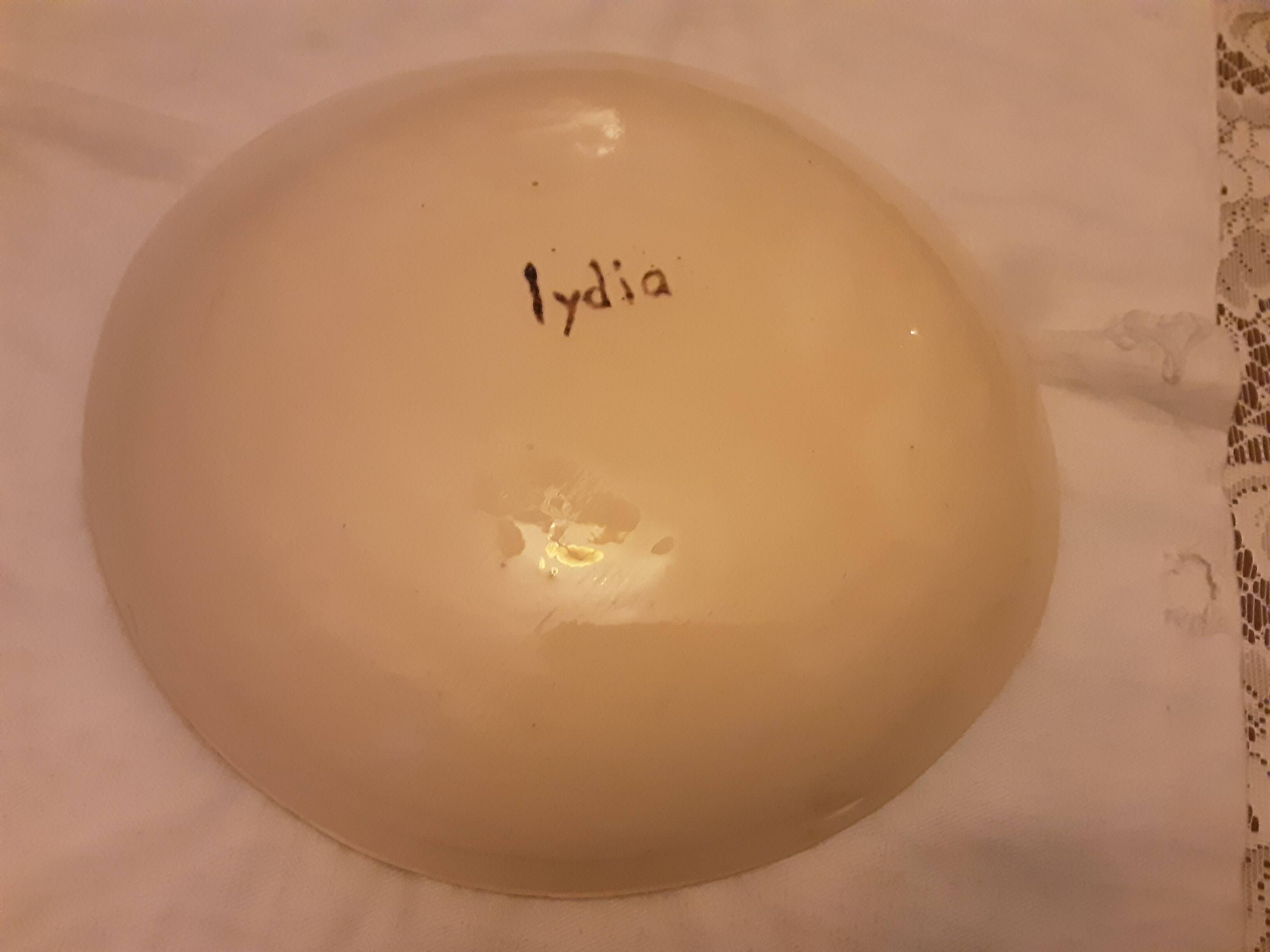 Ceramic dish signed lydia with flower patterns