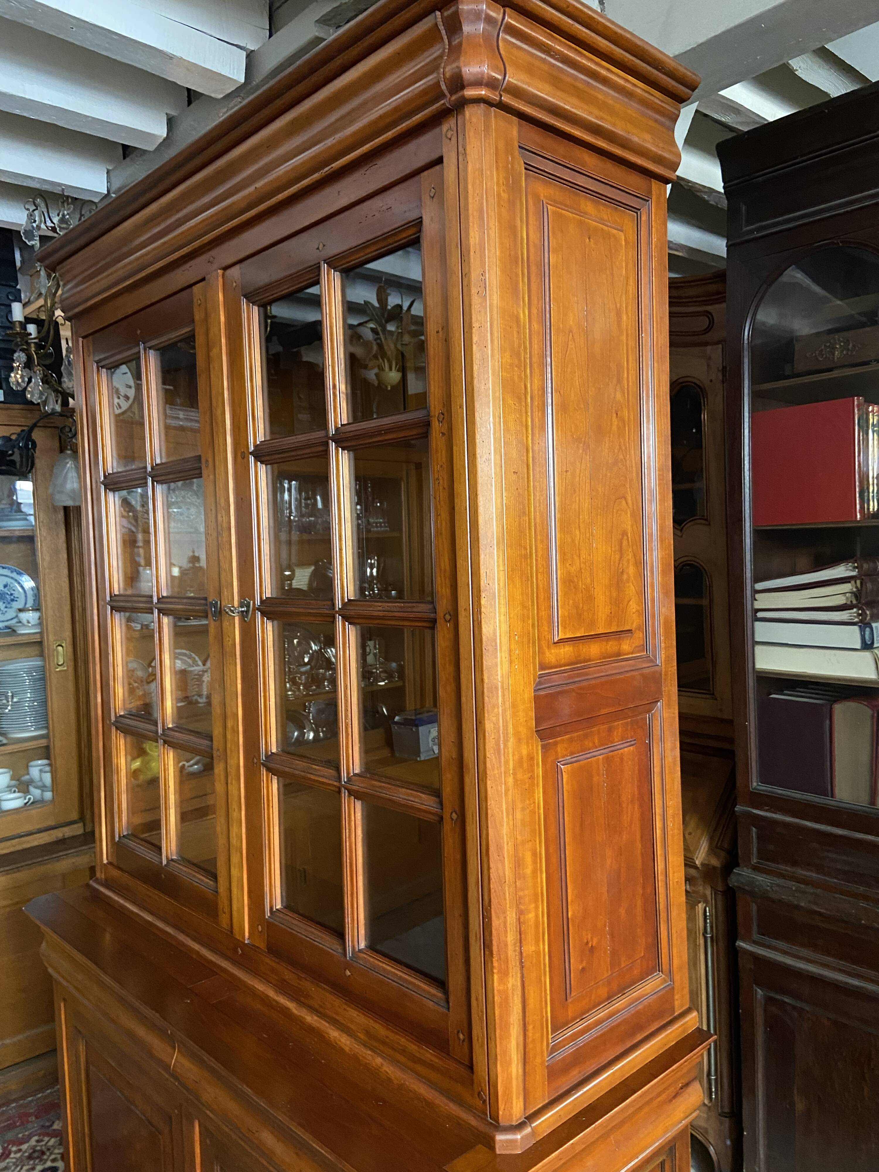 Library buffet two-body display cabinet solid cherry Louis-Philippe