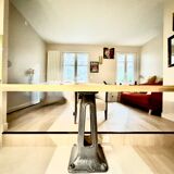 Solid oak dining table and cast iron.