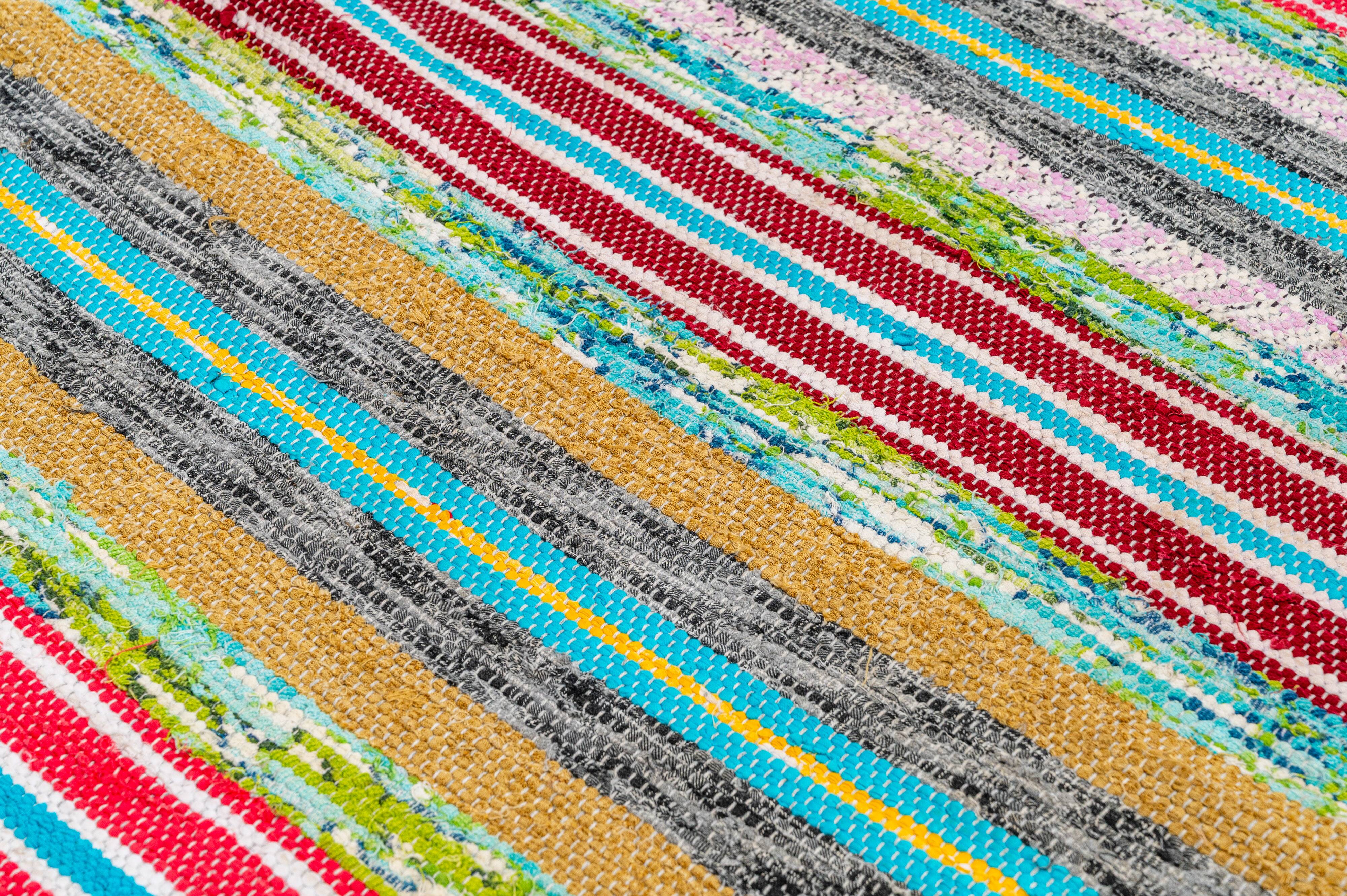 Scandinavian hand woven rag rug - gallery rug. 343/358 x 76 cm