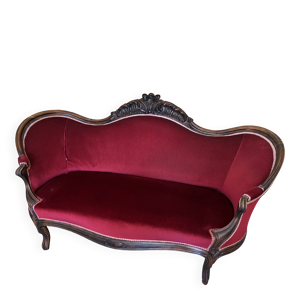 Canapé ancien bois et - velours rouge