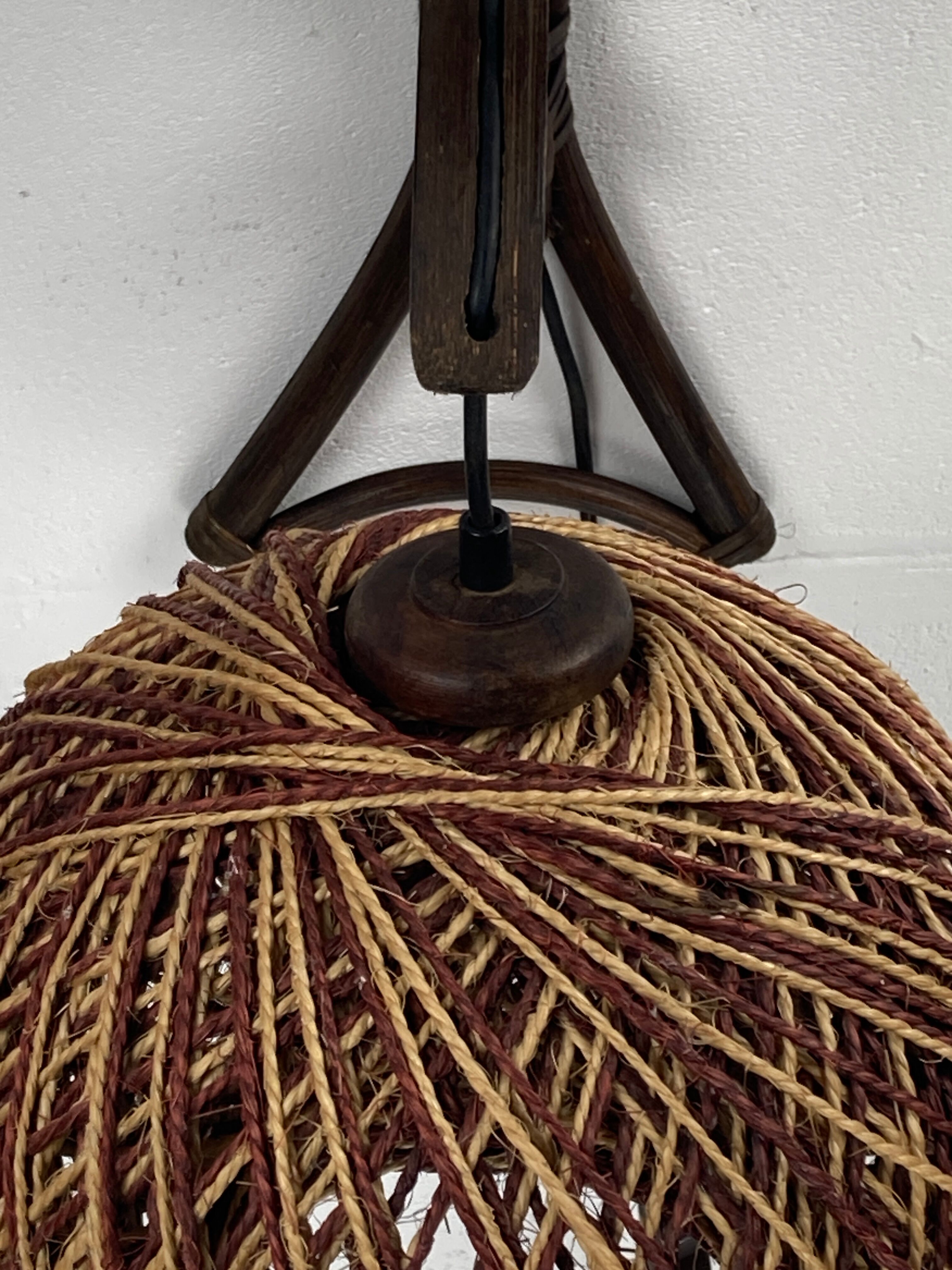 Rattan bamboo and rope sisal wall lamp, Dutch 1960s