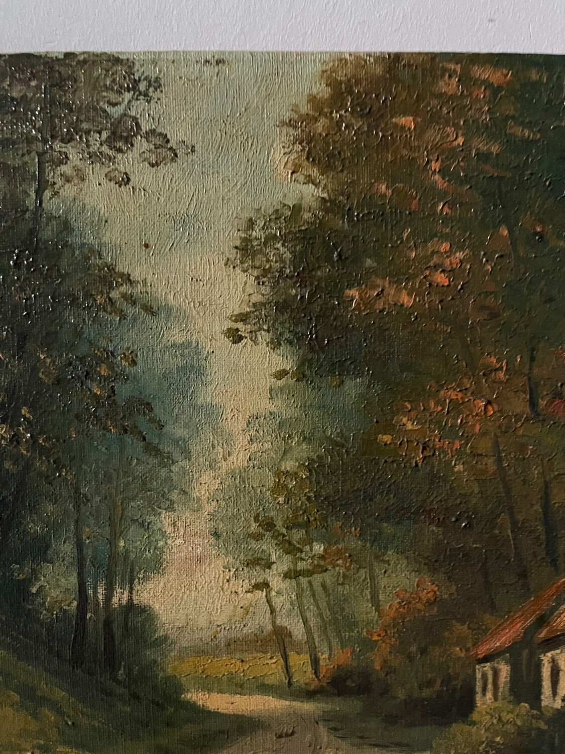 Cottage in the woods, oil on canvas signed