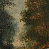 Cottage in the woods, oil on canvas signed