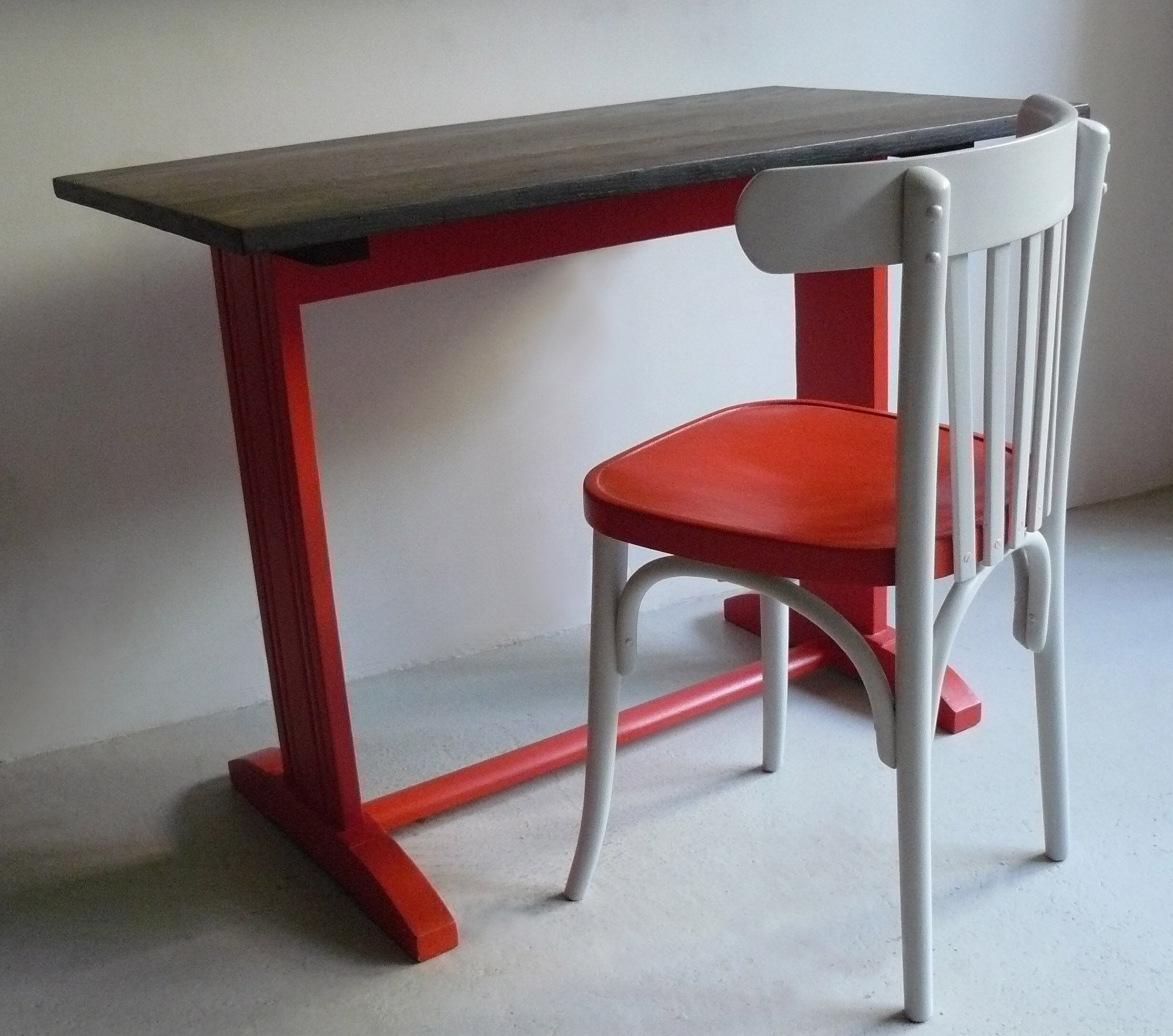 Oak, black and orange bistro table