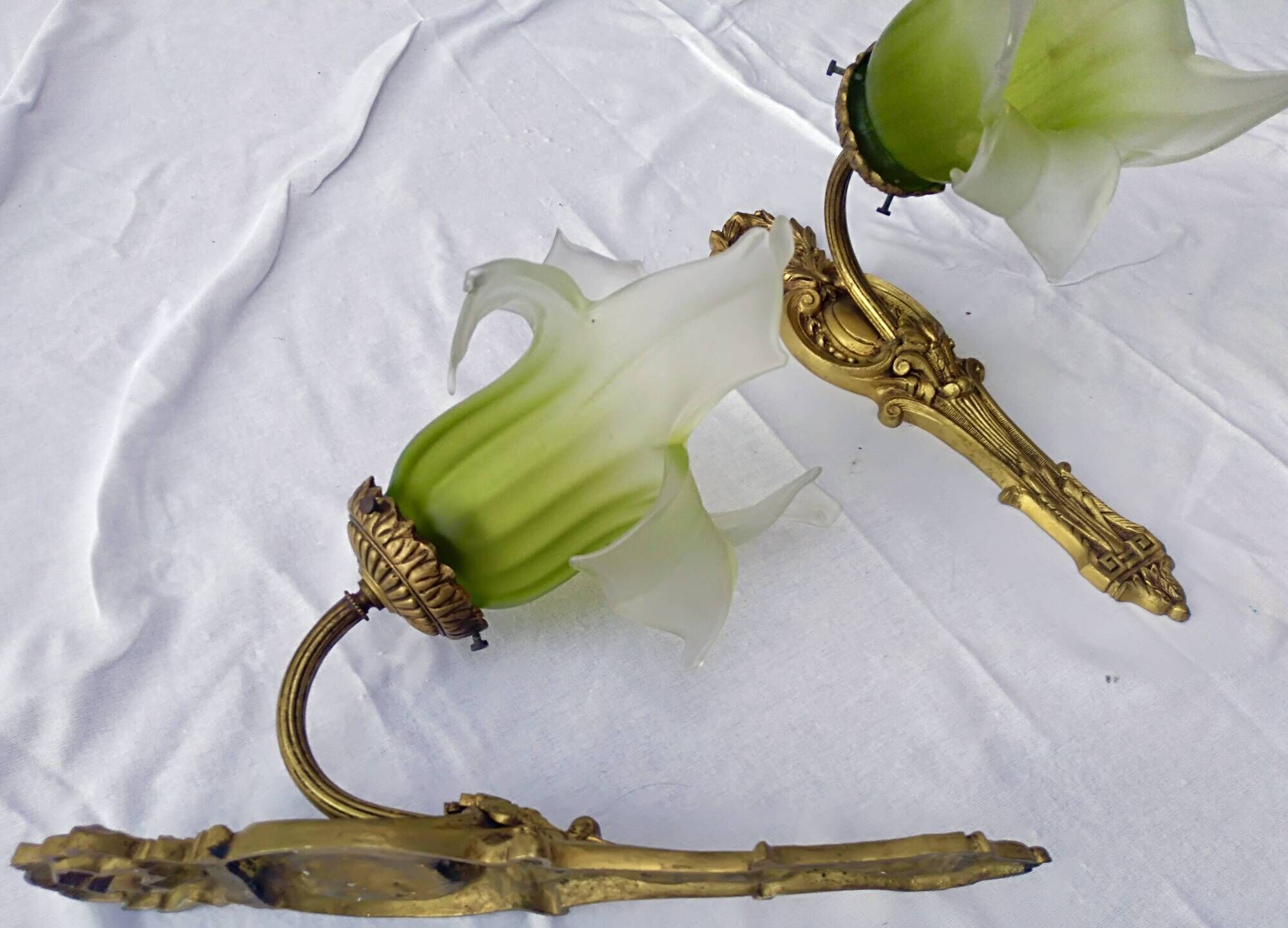 Pair of gilded metal glass paste sconces from the early 20th century