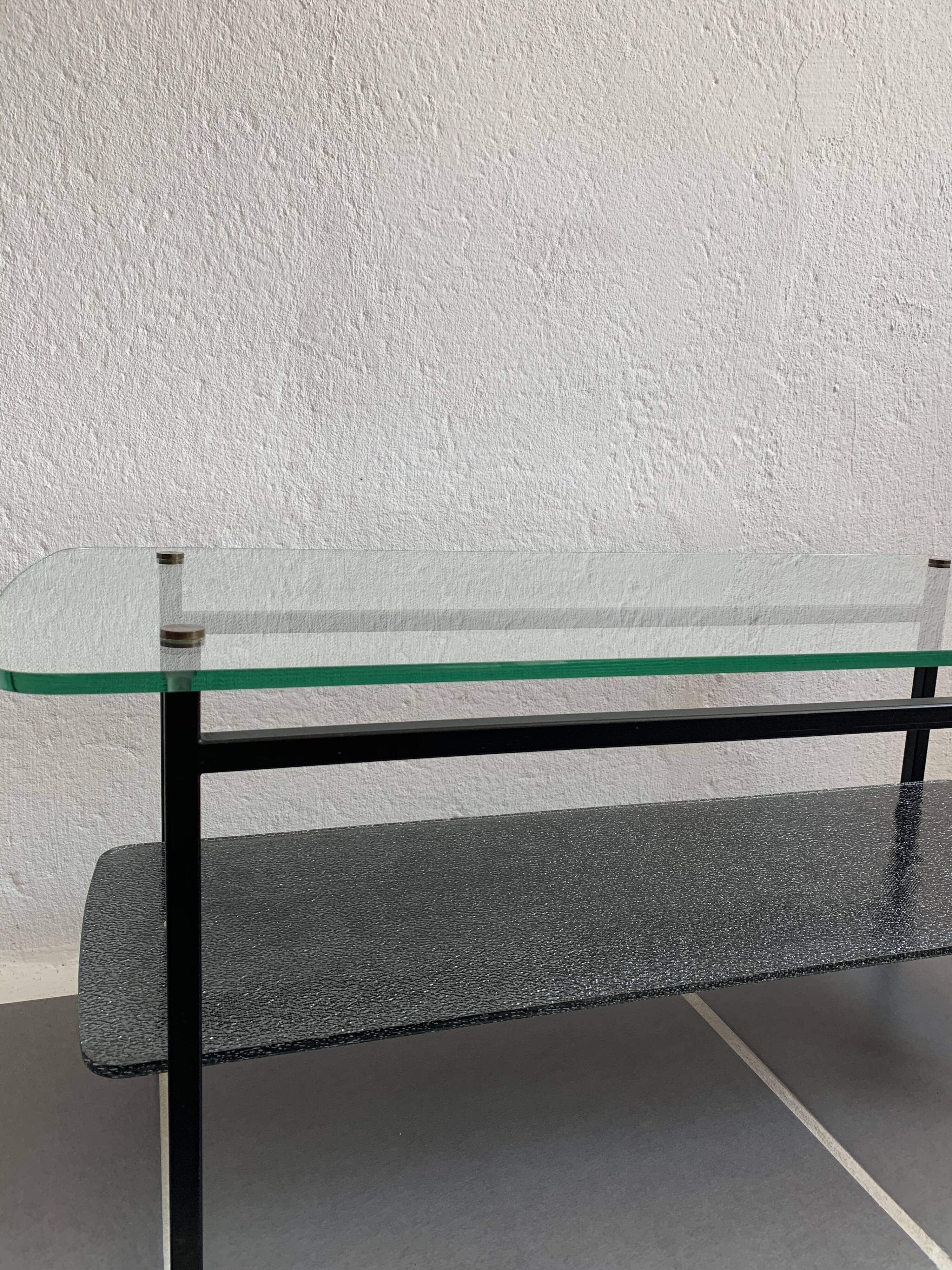 Vintage glass and steel coffee table Years 50