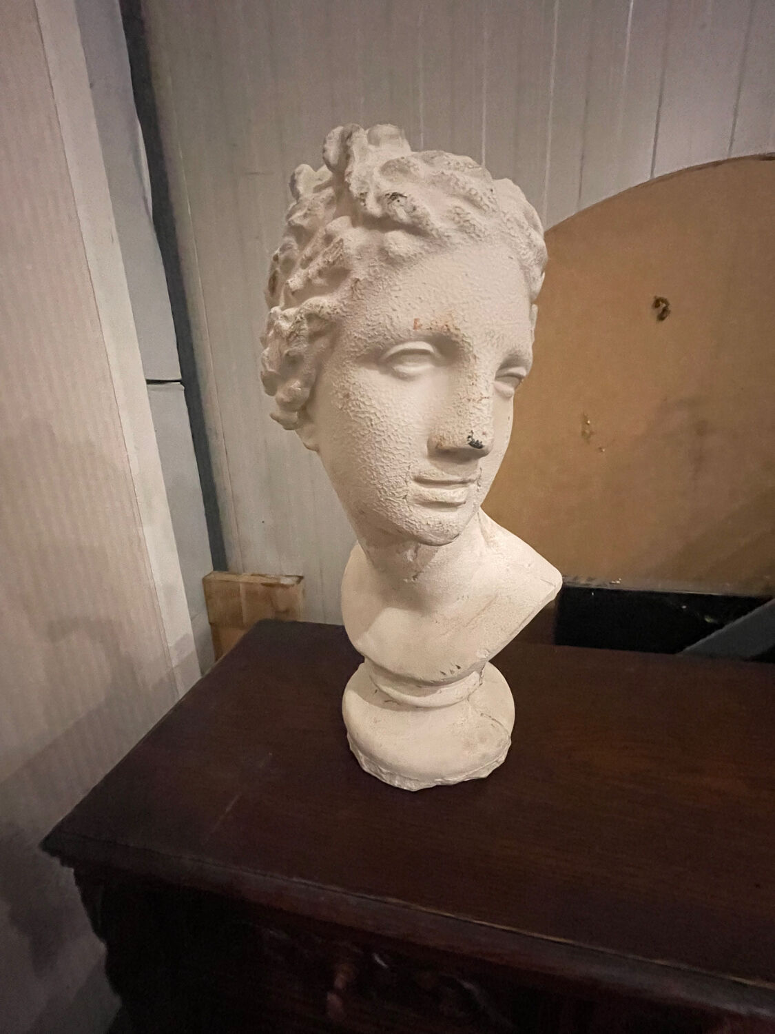 Half 20th-century plaster bust of an antique woman.