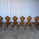 Set of 8 Farmhouse Tyrolean Chair with Heart Cutout Back / 1970s Vintage Di