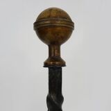 Large pair of wrought iron and brass ball fireplace andirons. 19th century