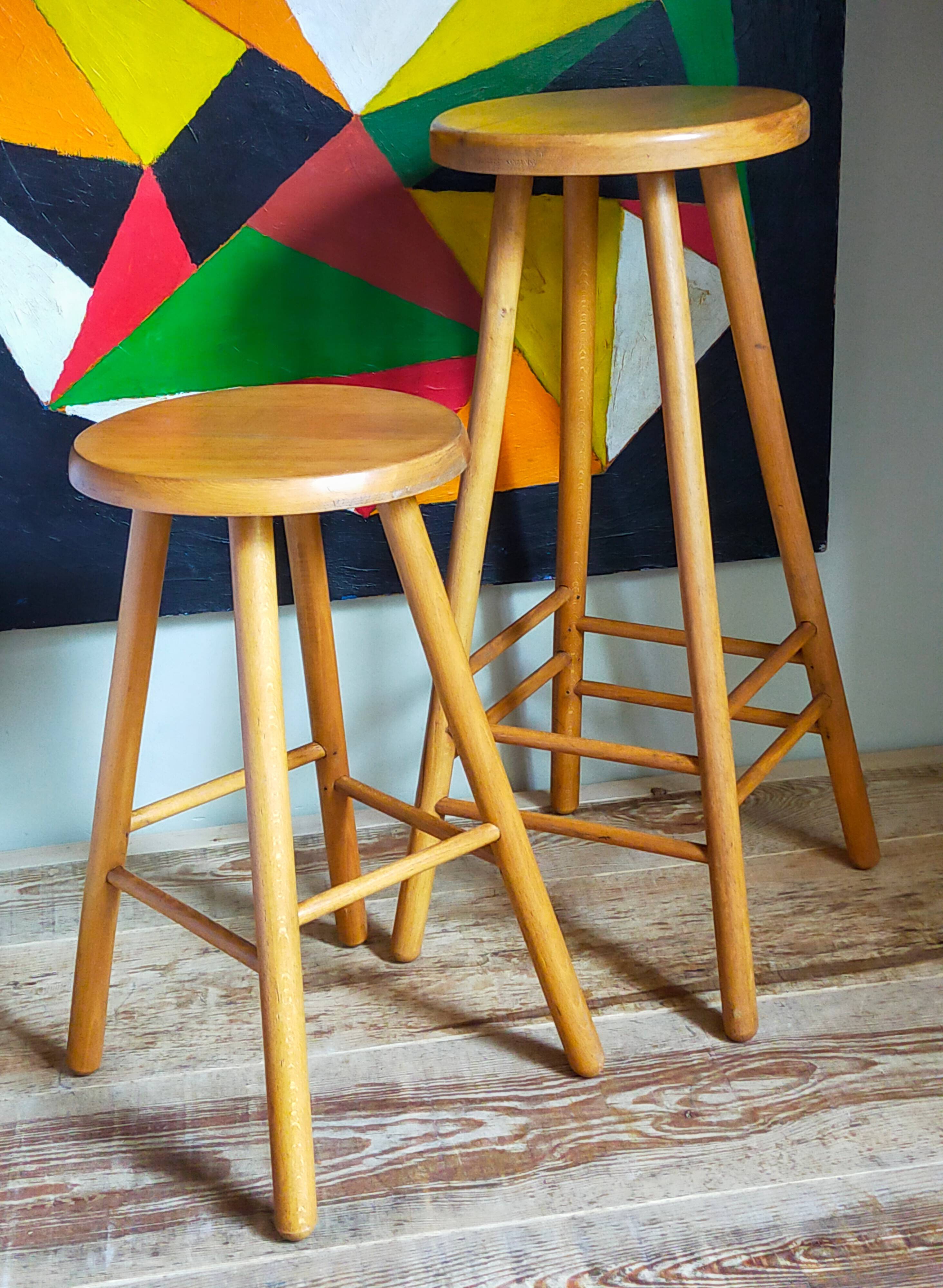 Vintage solid blond wood bar stool
