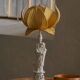 Vintage table lamp in Chinese porcelain with yellow floral shade, mid-20th century.