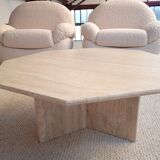 Table basse octogonale en travertin 70s