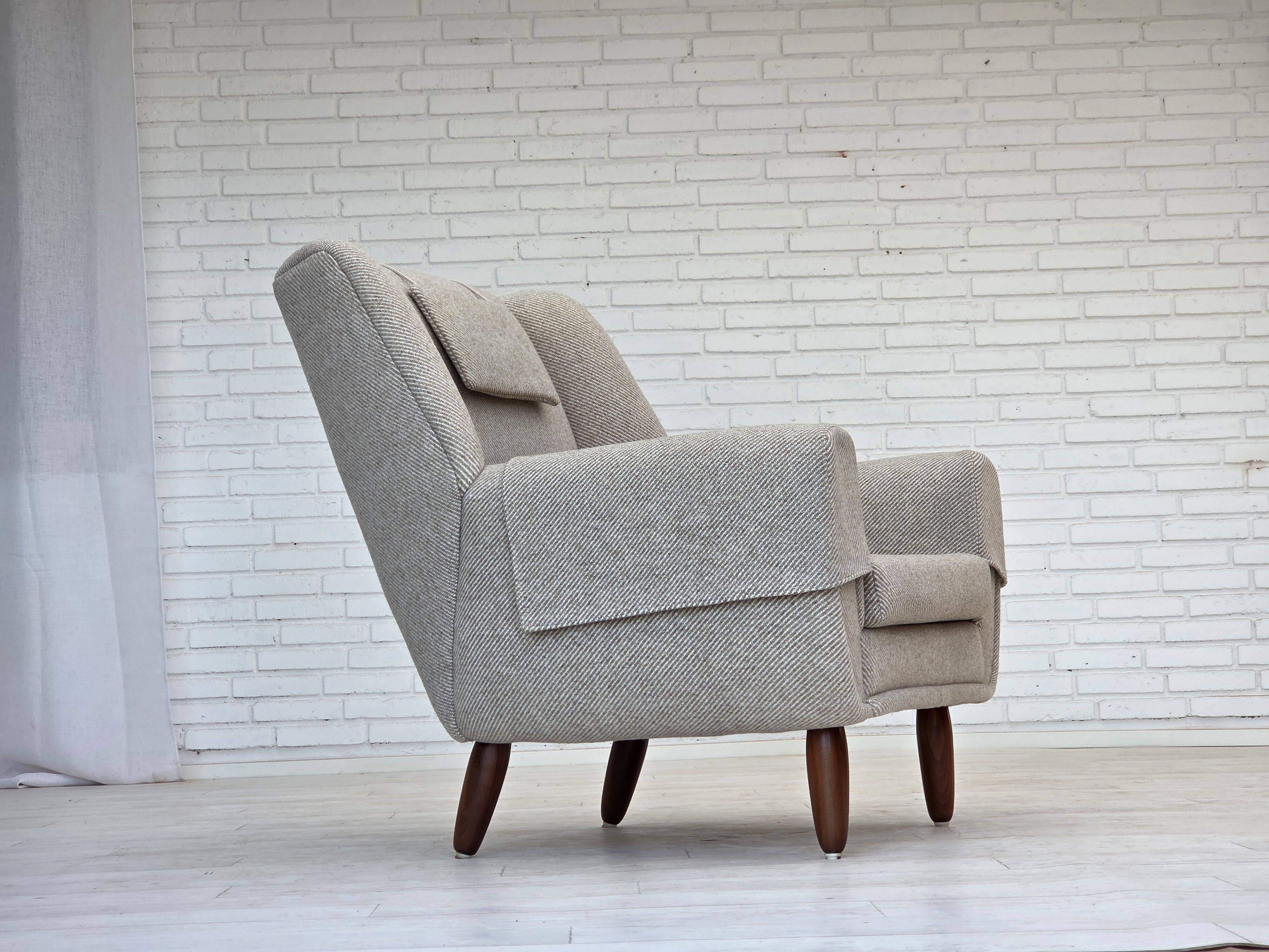 1960s, Danish design by Kurt Østervig, armchair model 61, wool, teak.