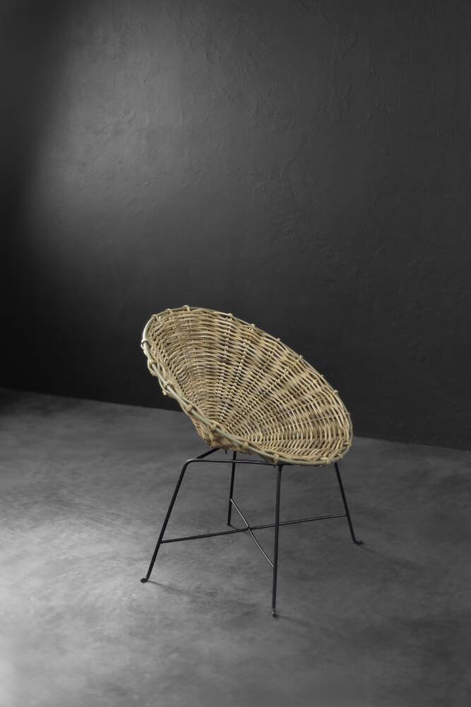 Vintage Mid-Century German Modern Round Woven Bamboo Armchair, 1960s