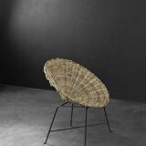 Vintage Mid-Century German Modern Round Woven Bamboo Armchair, 1960s