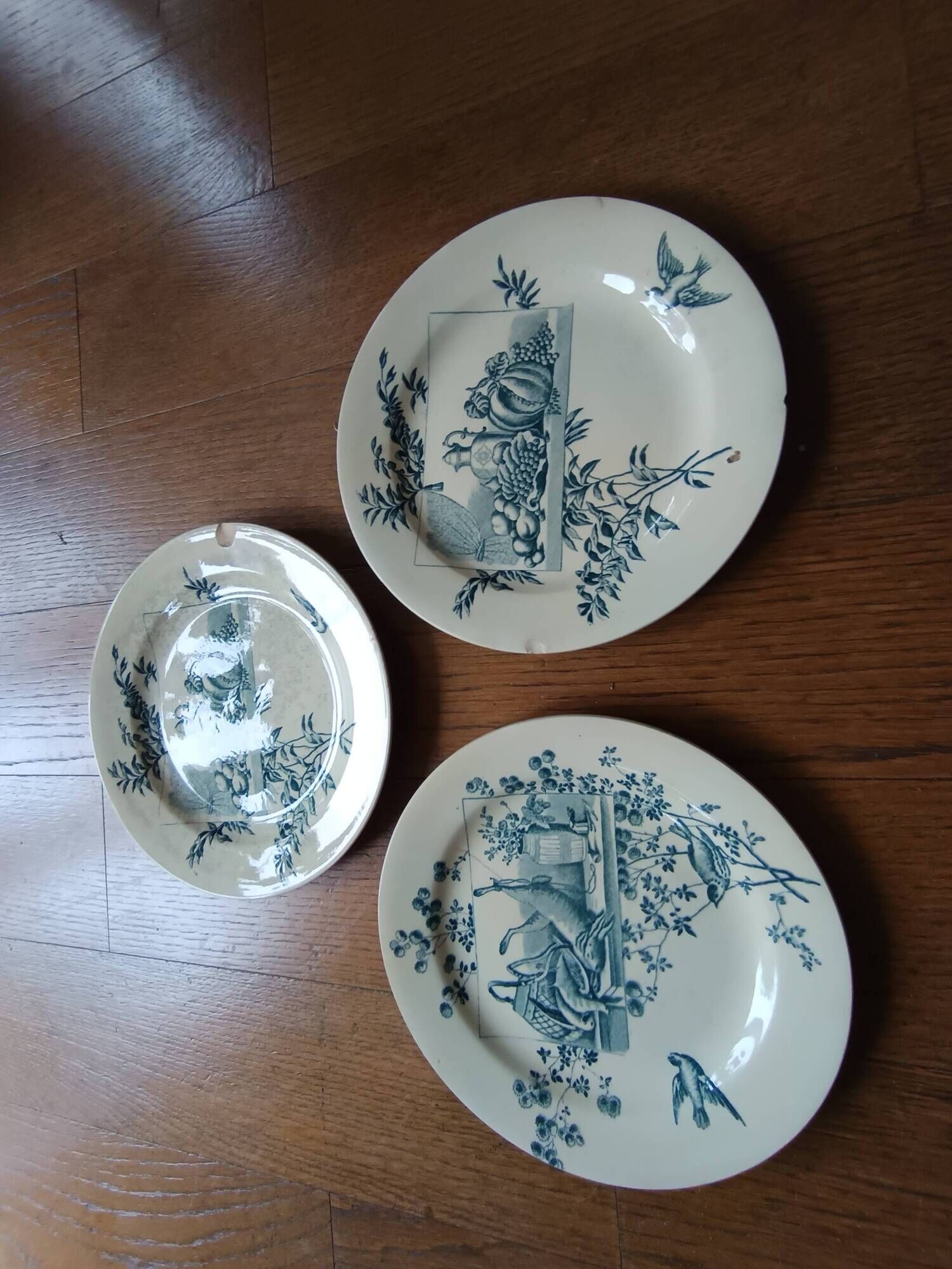 set of 10 antique earthenware plates with blue decoration from Bordeaux