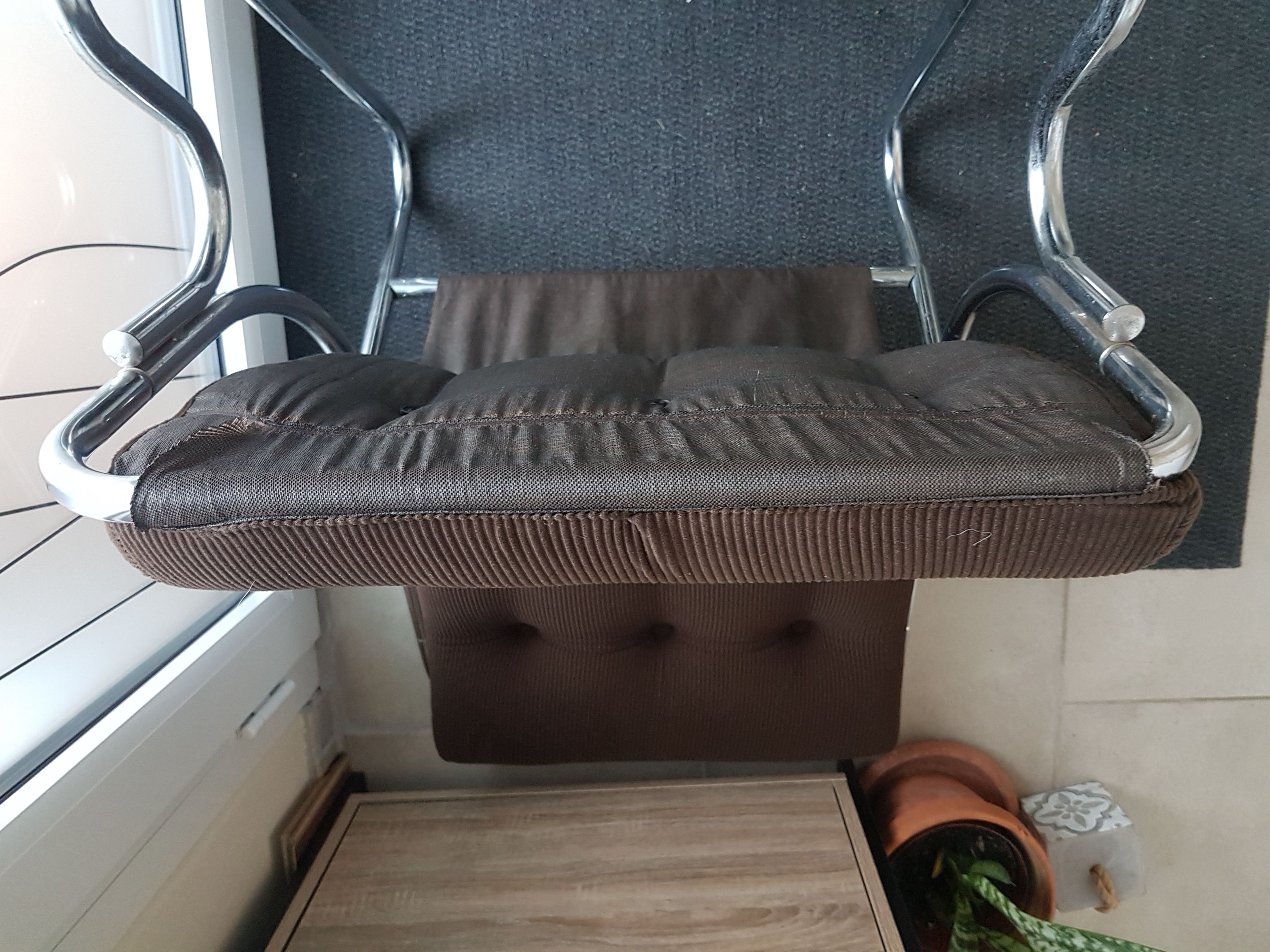 Chair tubular in Brown velvet of the 1970s
