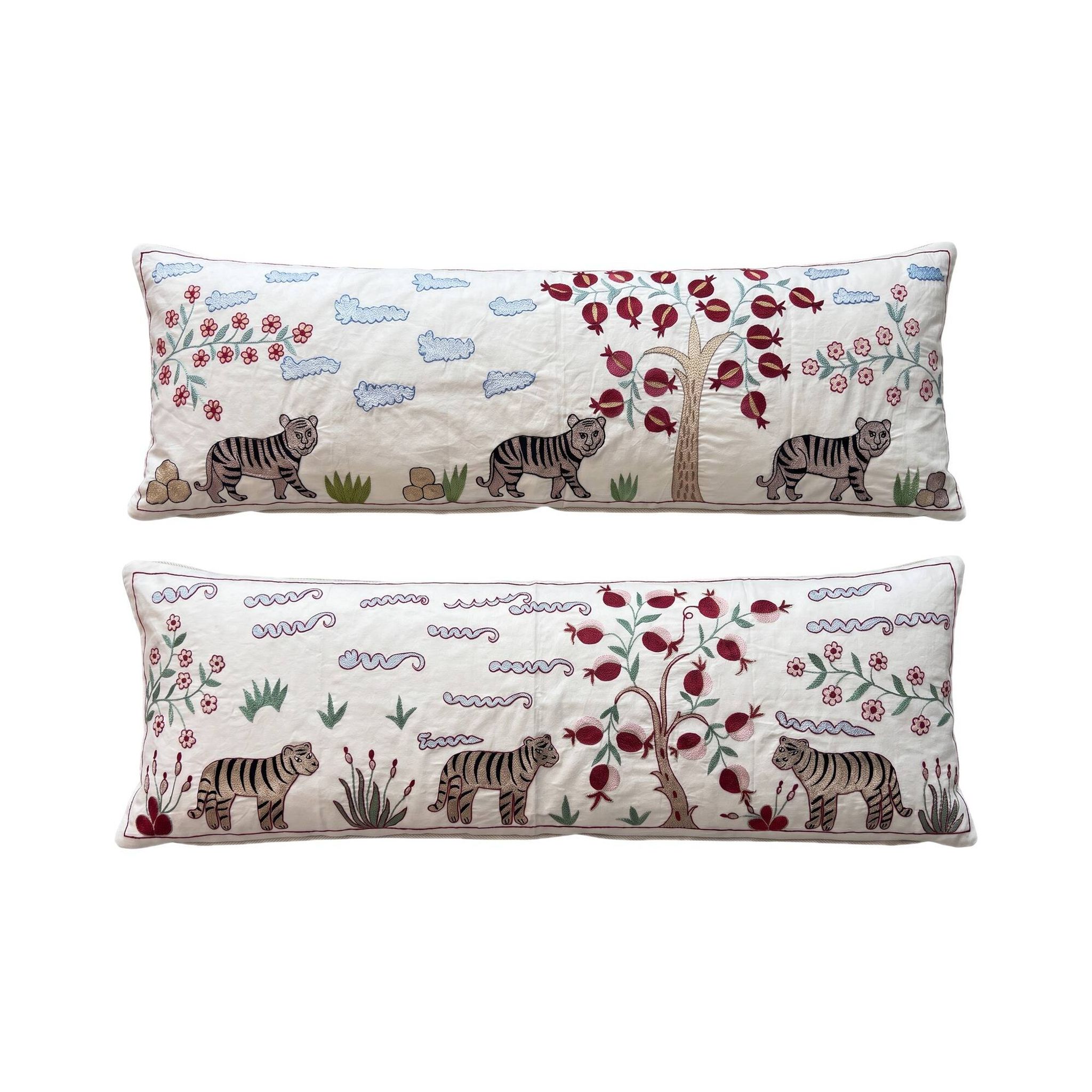 Set of 2 embroidered decorative cushion covers 46x138 cm