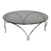 Table basse vintage Space Age en verre fumé et chrome