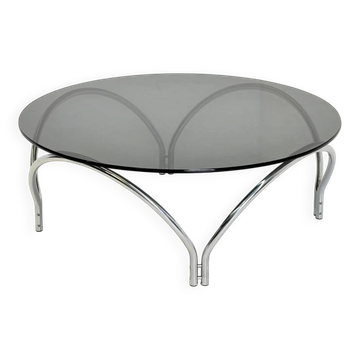 Table basse vintage Space Age en verre fumé et chrome