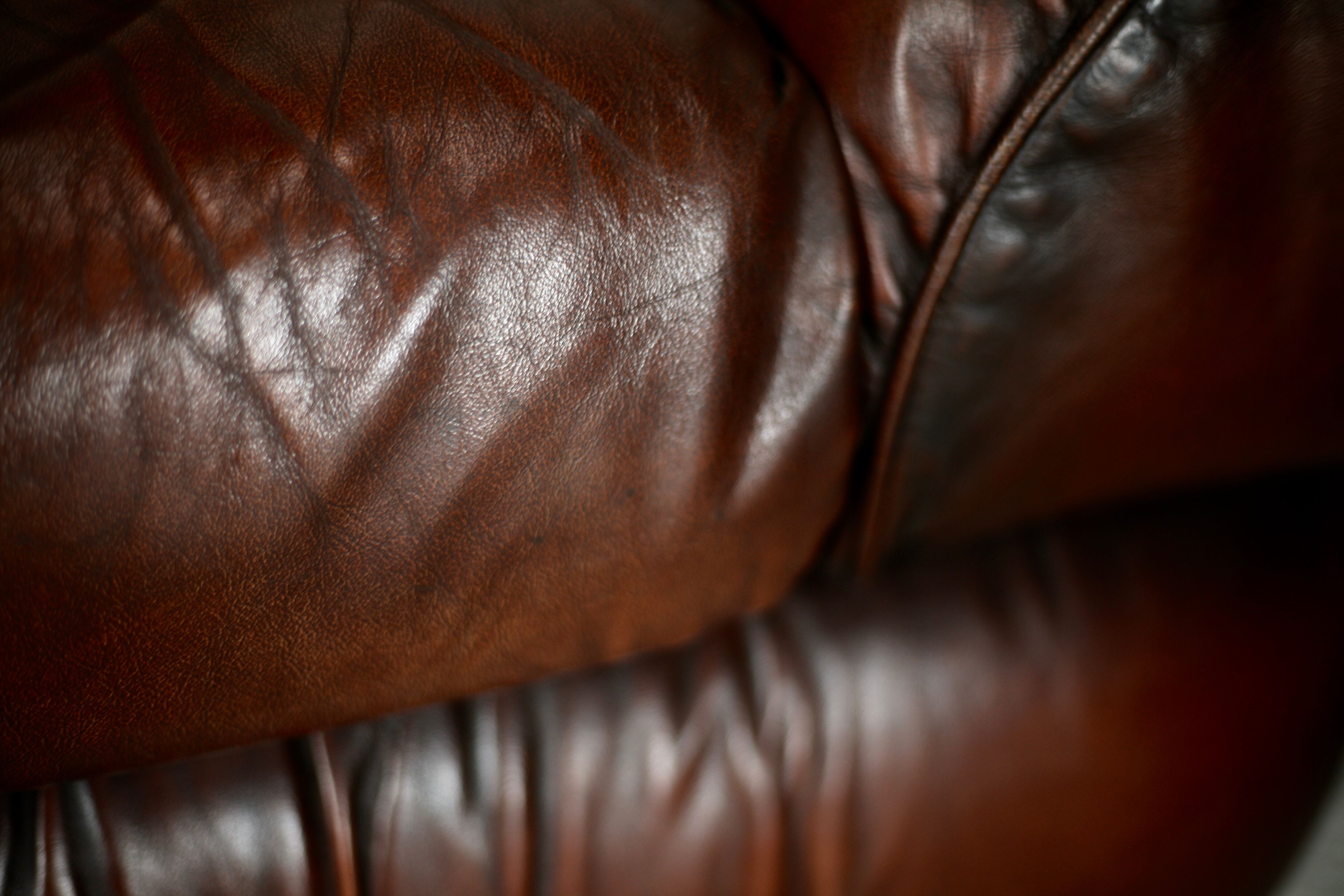 Leather armchair and coffee table set, Italy, circa 1970. Space Age