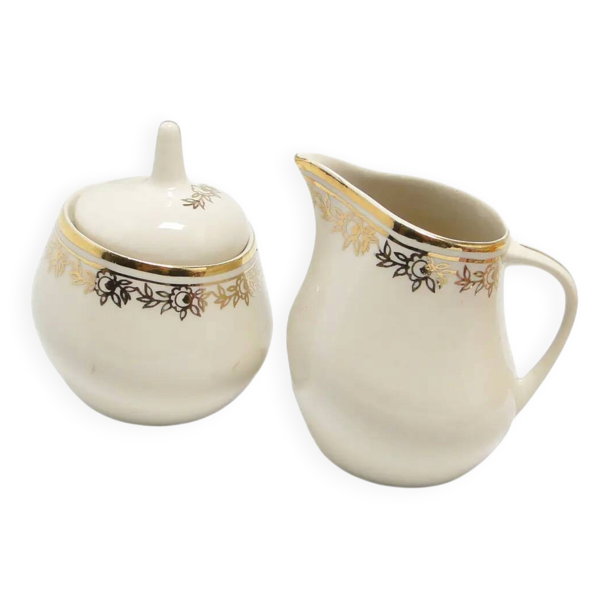 Ewa sugar bowl and creamer, mid-century modern, ivory white porcelain, Poland, 1970s.