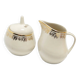 Ewa sugar bowl and creamer, mid-century modern, ivory white porcelain, Poland, 1970s.