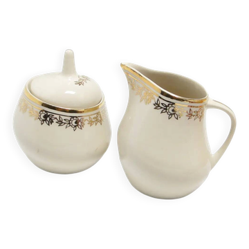 Bol à sucre Ewa et crémier, style moderne du milieu du siècle, porcelaine blanche ivoire, Pologne, années 1970.