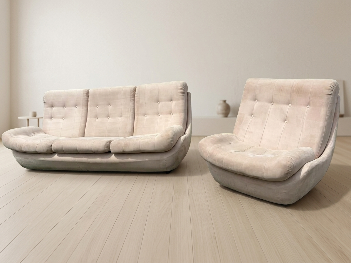 Atlantis seating set space age upholstered sofa & lounge chair by Jitona, 1970s Czechoslovakia