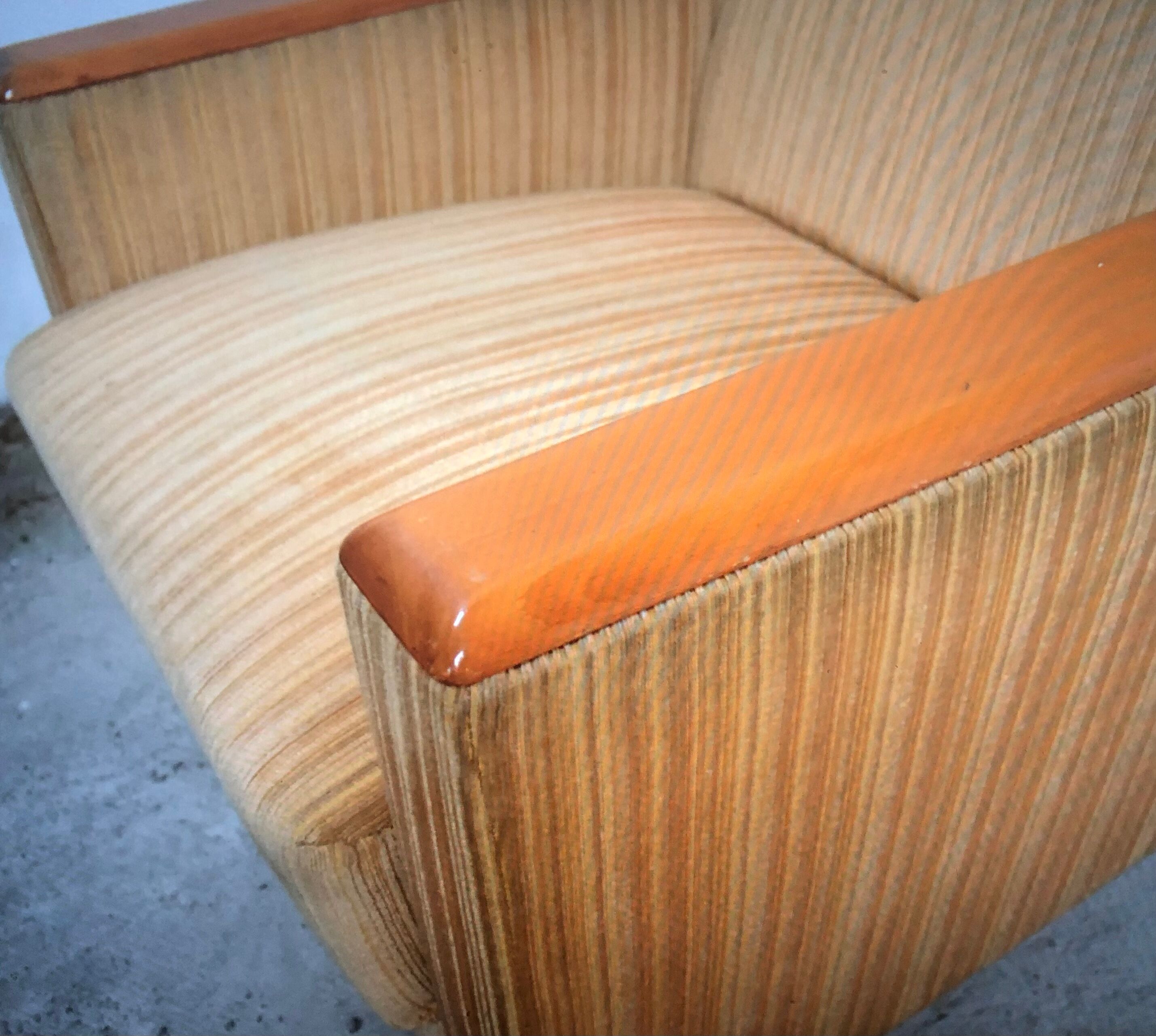 Yellow velvet armchairs and vintage wood 60s