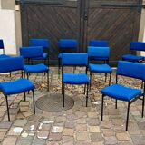 🪑 Set of 13 vintage blue fabric chairs – black metal legs – Guer style