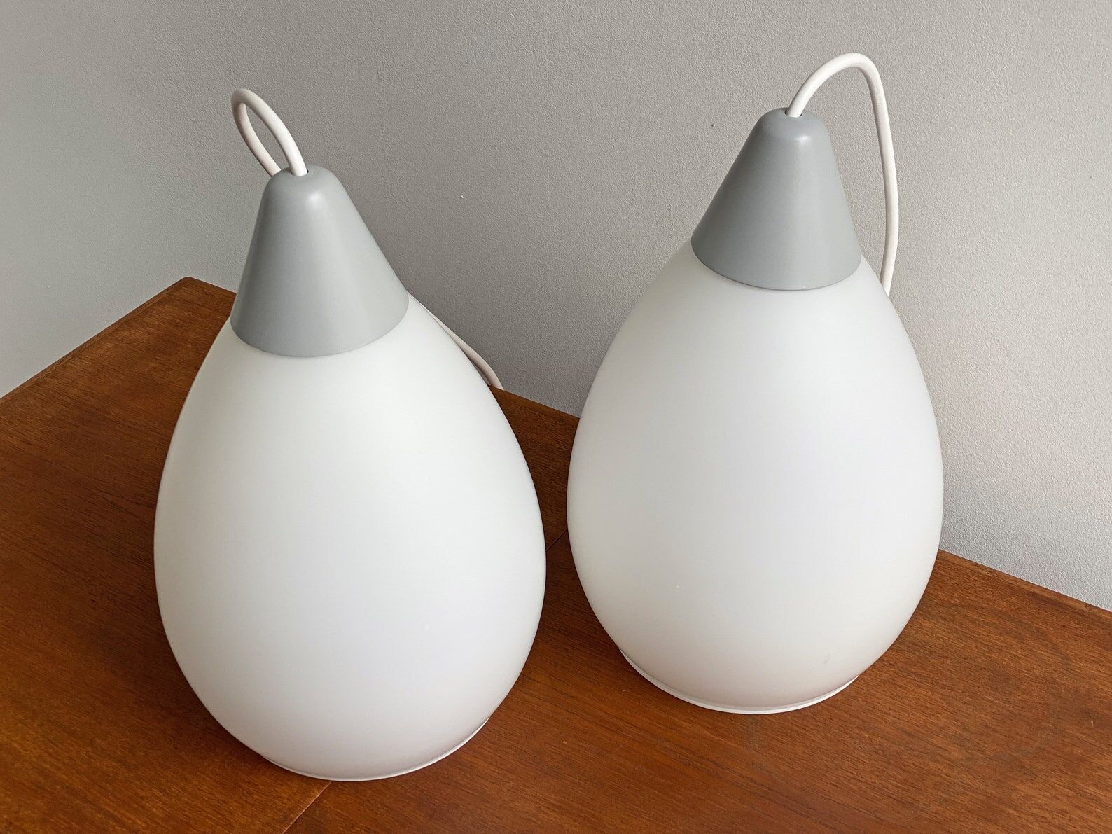 Mid century milk glass hanging lamps dutch design