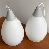 Mid century milk glass hanging lamps dutch design