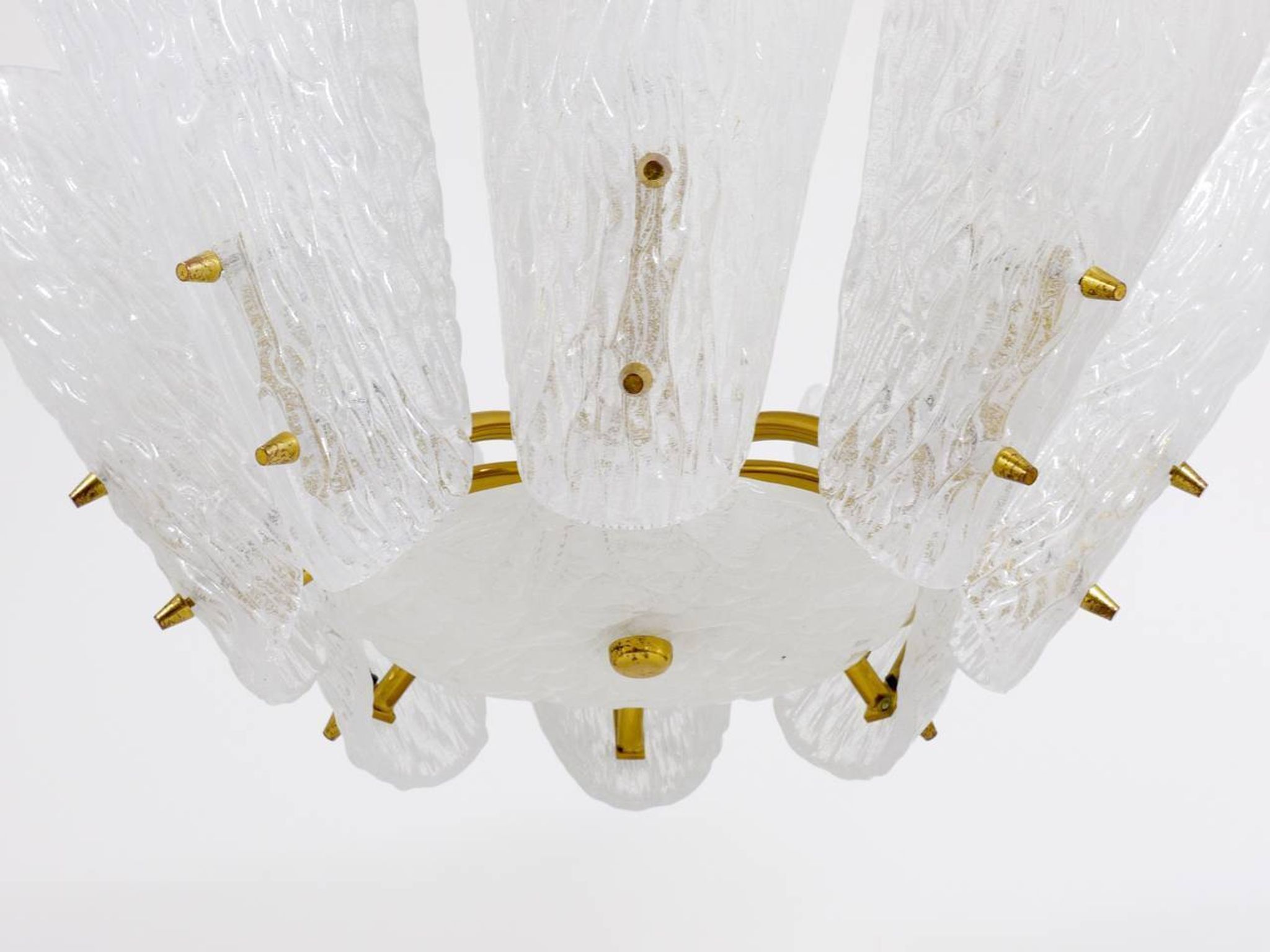 J. T. Kalmar Mid-Century Brass Suspension, Textured White Glass, 1950s