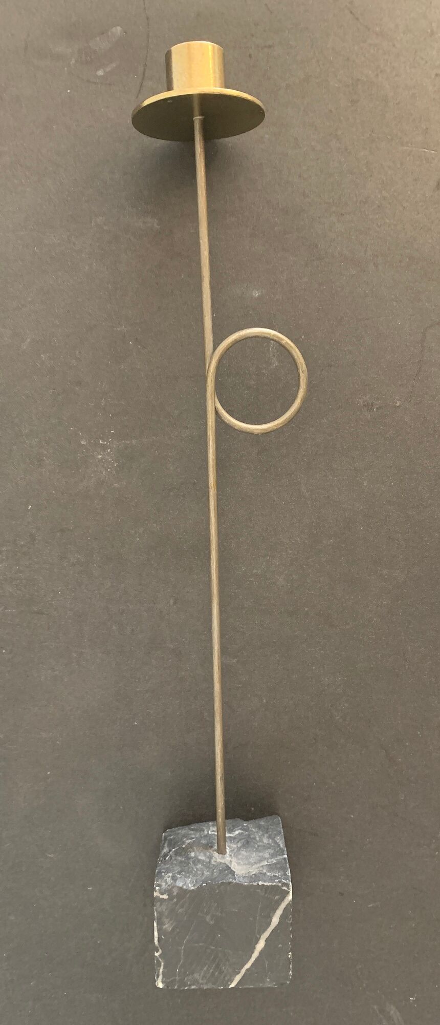 Swedish design candle holder in granite, metal and brass, 1980, height 39 cm