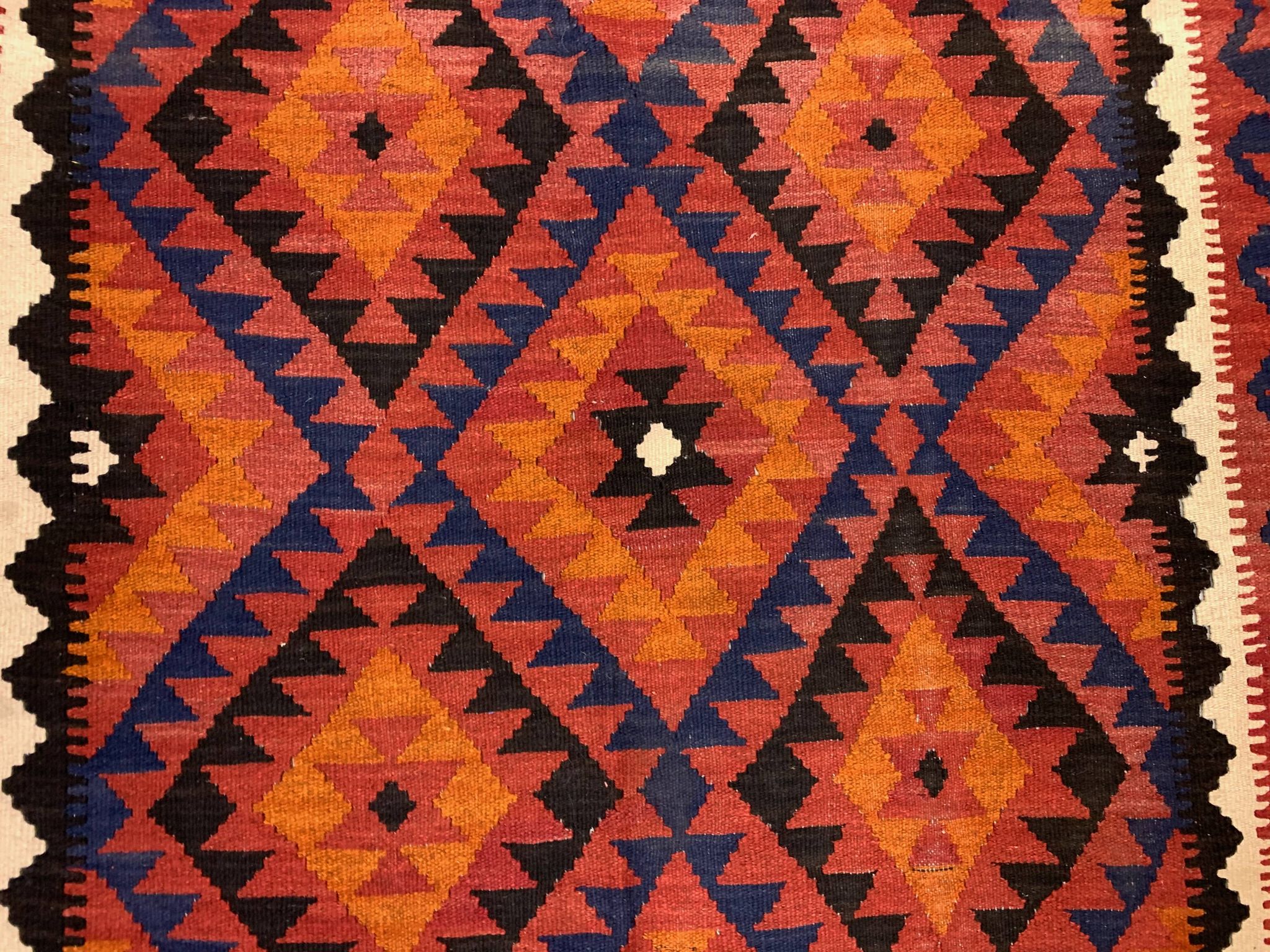 Vintage Afghan Tribal Kilim Wool Rug 252x154 cm Red, Orange, Brown, Black Large