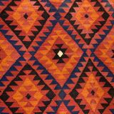 Vintage Afghan Tribal Kilim Wool Rug 252x154 cm Red, Orange, Brown, Black Large