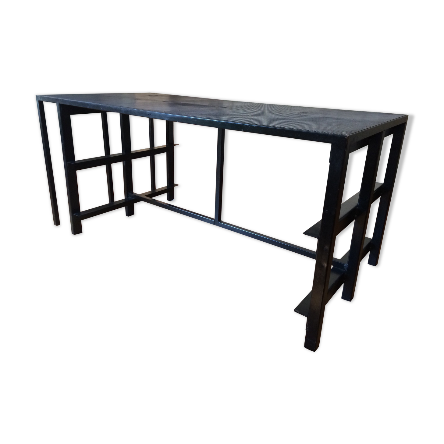 Black metal desk table