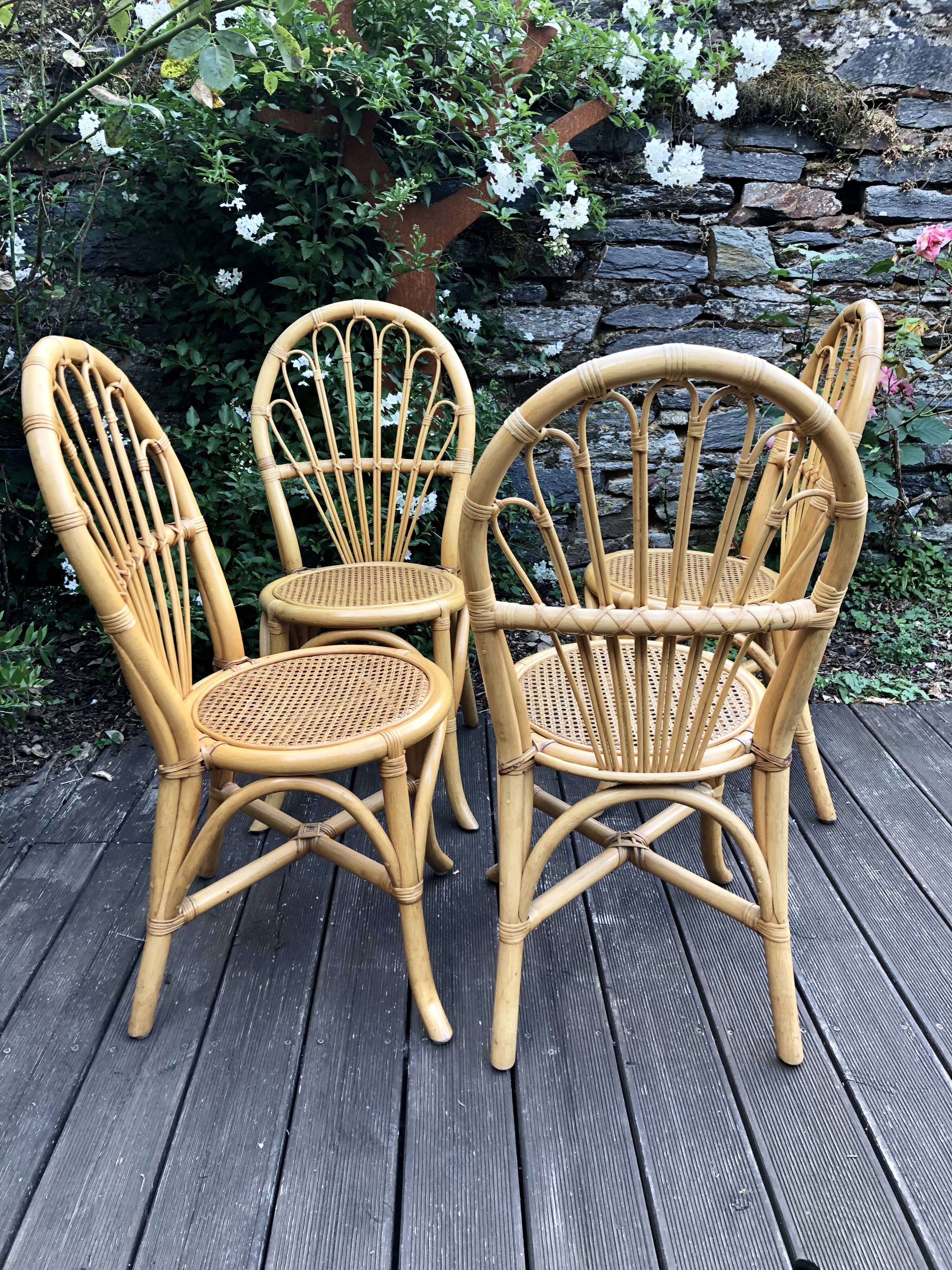 Set of 4 rattan chairs and cannage