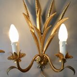 Pair of ear of wheat wall lights in gold metal, 1970s