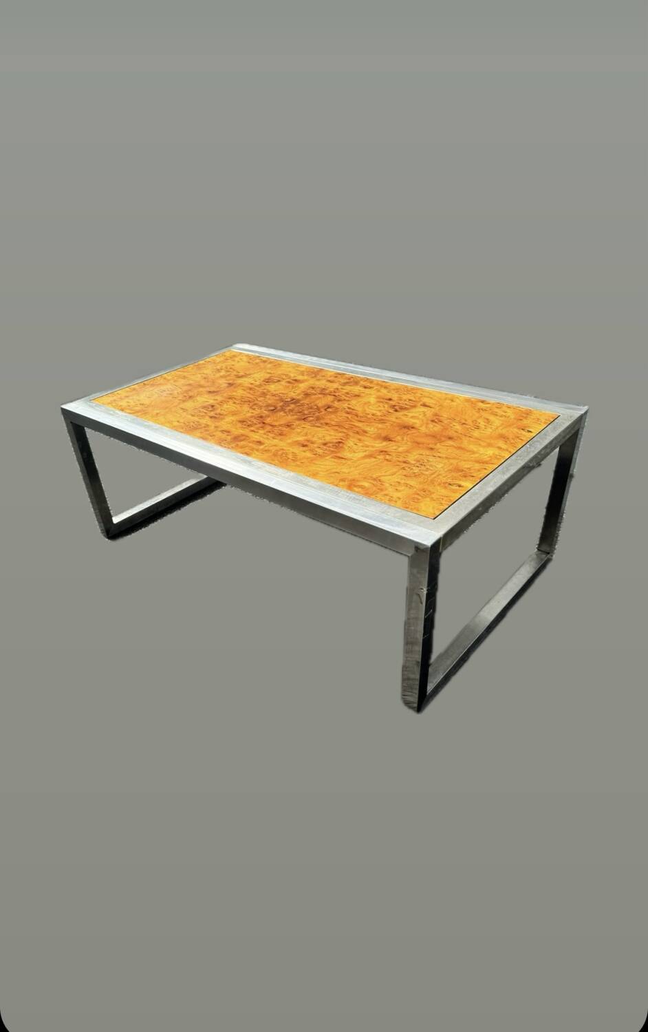 Vintage chrome and wood coffee table, 1970s
