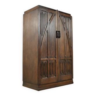 Unique wooden wardrobe and/or hall cupboard in Art Nouveau style, 1930.