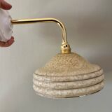 Angled wall lamp with vintage shade in yellow Clichy glass and silver edging