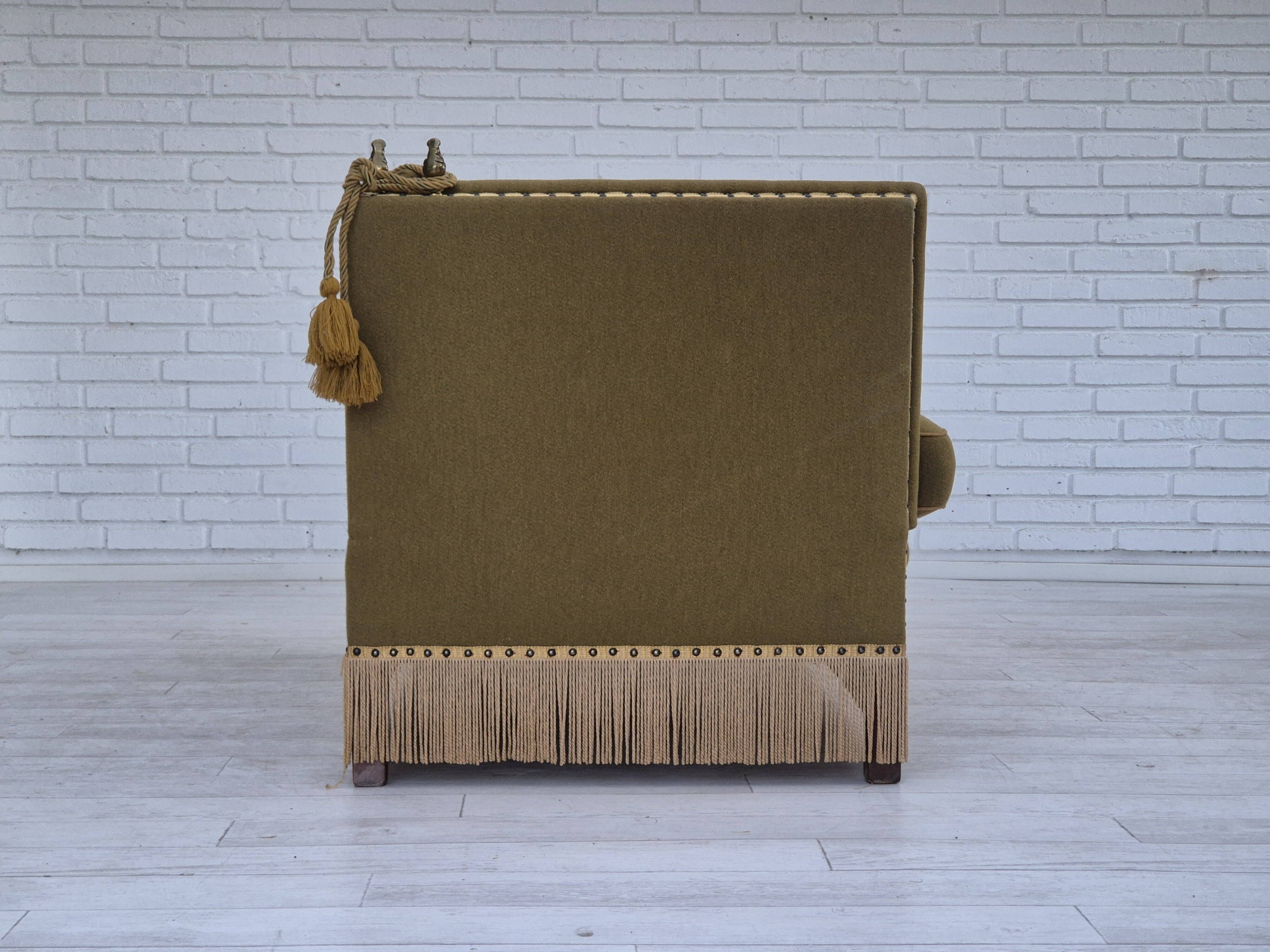 1960s, Danish velour 2 seater drop arm sofa, wool, original condition.